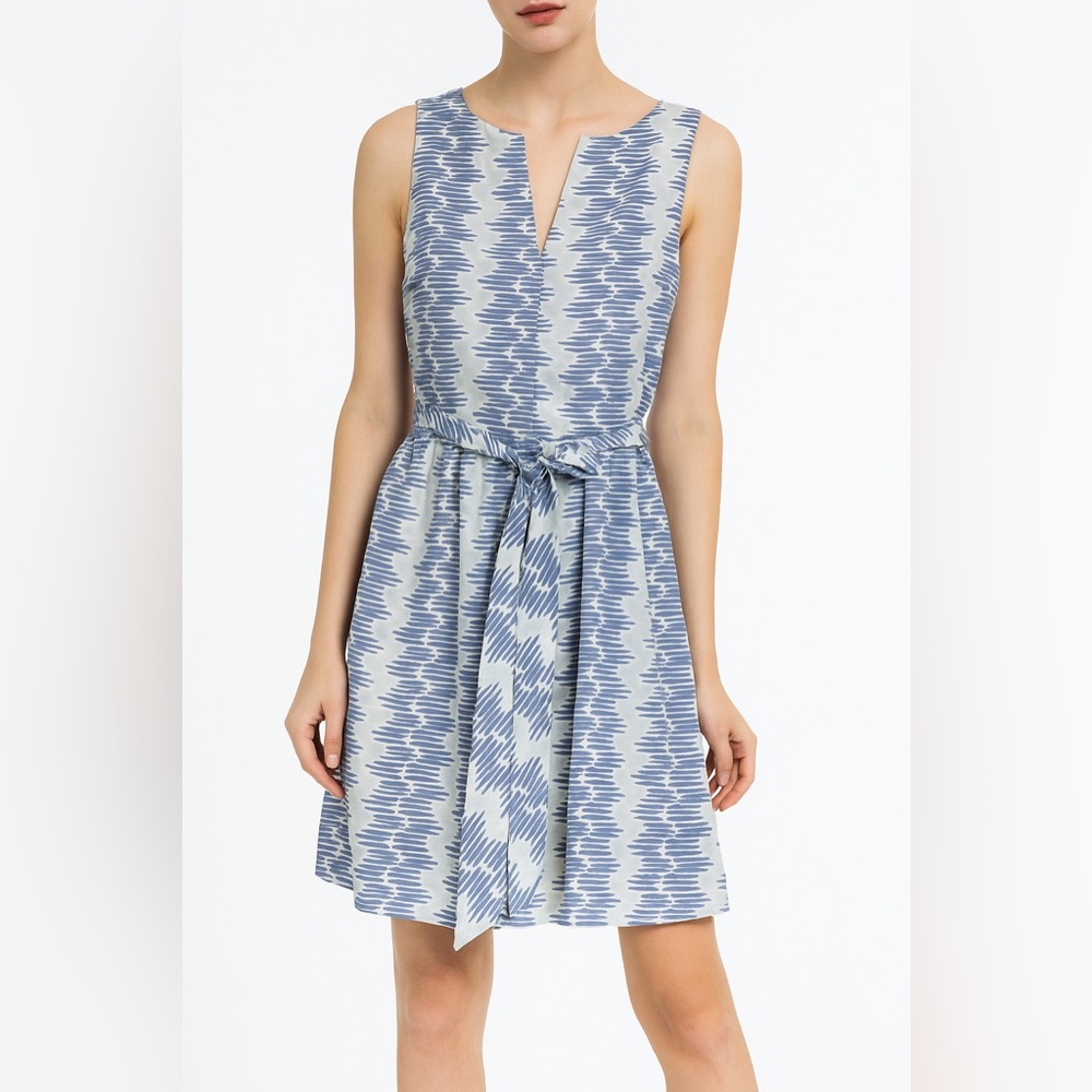 CK Bradley Blue White A-Line Virginia Belted Summer Dress Size Medium